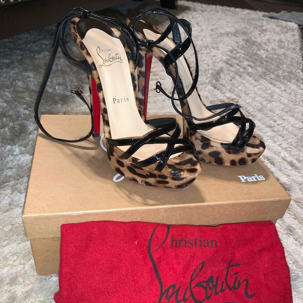 Christian Louboutin animal print strappy heels